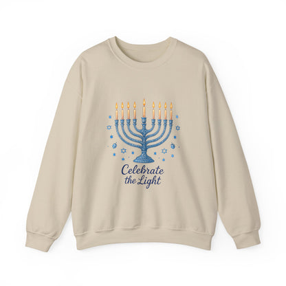 Hanukkah Menorah Sweatshirt - "Celebrate the Light" Holiday Crewneck
