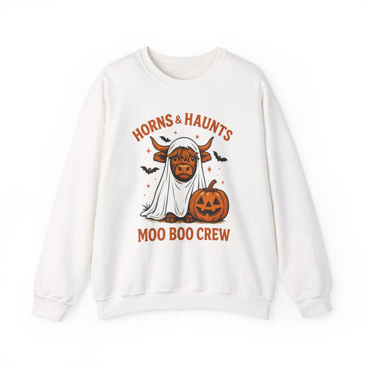 Horns & Haunts Highland Cow Ghost Crewneck Sweatshirt