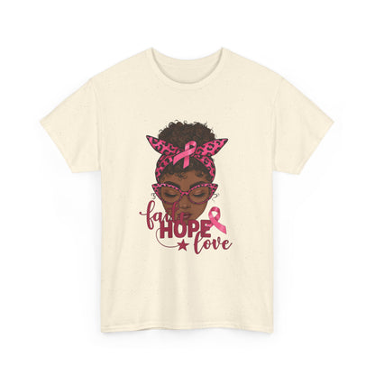 Hope Love Faith Black Woman Pink Ribbon Tee
