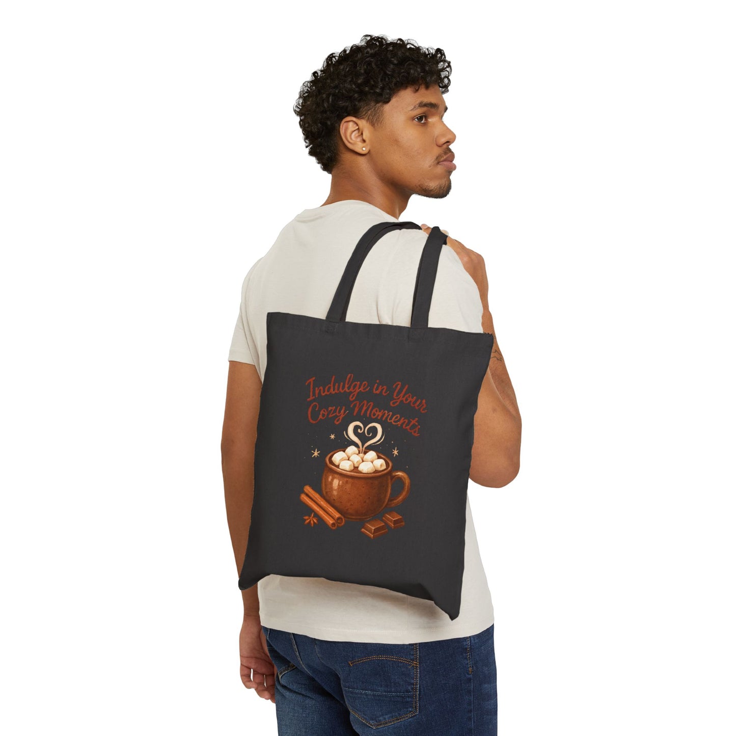 Cozy Moments Tote Bag — 'Indulge in Your Cozy Moments' Hot Cocoa Canvas Tote