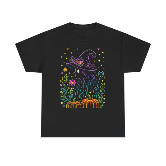 🌙 Whimsical Witch Cat Tee – Magical Halloween Pumpkin Shirt