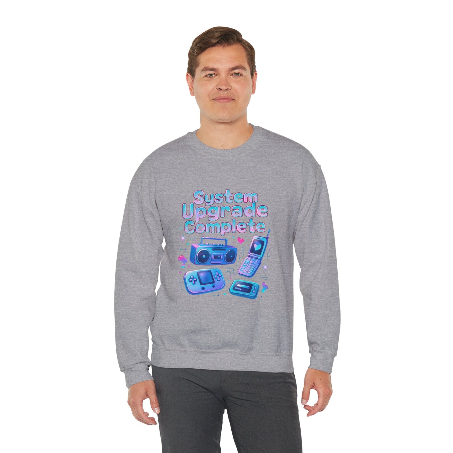 Crewneck Sweatshirt — "System Upgrade Complete" Retro Gaming Graphic