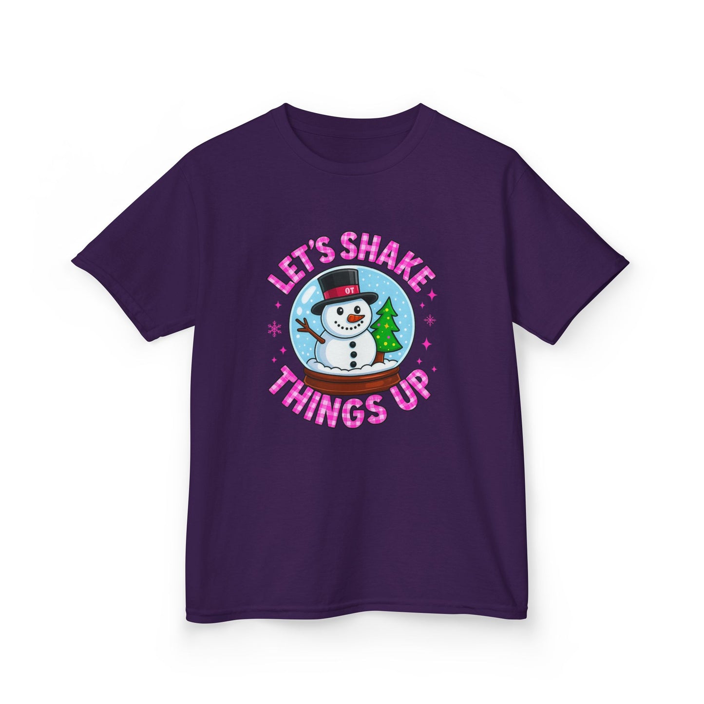 Shake Things Up! Snowman & Dino Christmas Kids Tee