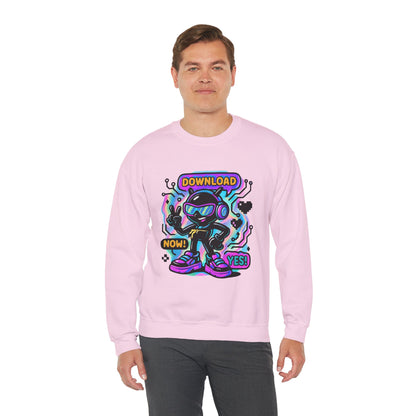 Retro Cyber Alien 'Download Now! Yes!' Crewneck Sweatshirt