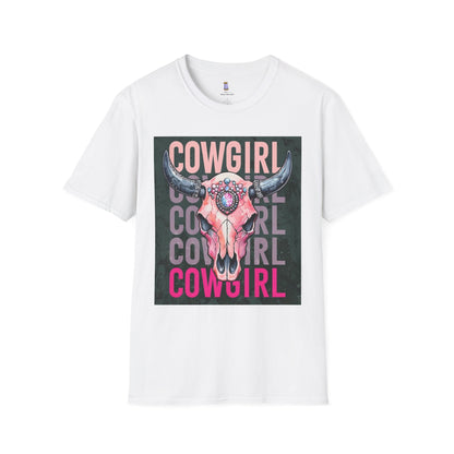 Cowgirl Skull Graphic T-Shirt, Western Fashion Tee, Unisex Cowboy Shirt, Boho Style Wear, Gift for Cowgirls, Casual Outing Top