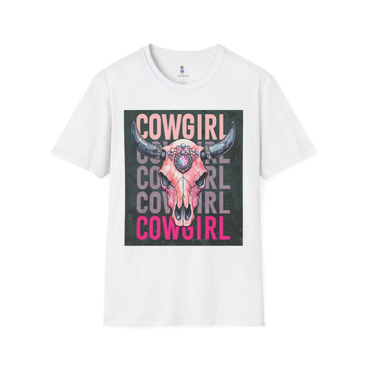 Cowgirl Skull Graphic T-Shirt, Western Fashion Tee, Unisex Cowboy Shirt, Boho Style Wear, Gift for Cowgirls, Casual Outing Top