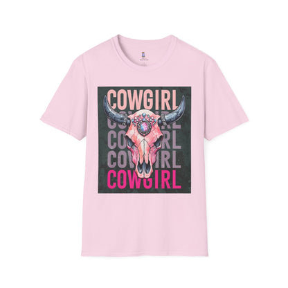 Cowgirl Skull Graphic T-Shirt, Western Fashion Tee, Unisex Cowboy Shirt, Boho Style Wear, Gift for Cowgirls, Casual Outing Top
