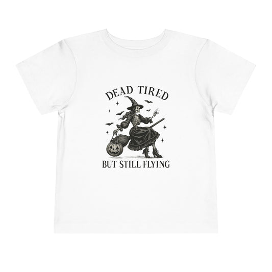 Dead Tired Witch Skeleton Toddler Halloween Tee