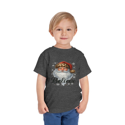 Believe Santa Leopard Print Toddler Christmas Tee