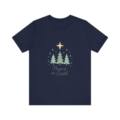Peace on Earth Christmas Tee — Holiday Pine Tree Graphic Shirt