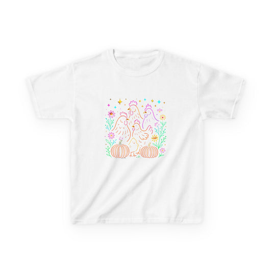 Festive Chickens & Pumpkins Kids Tee - Fall Harvest Fun