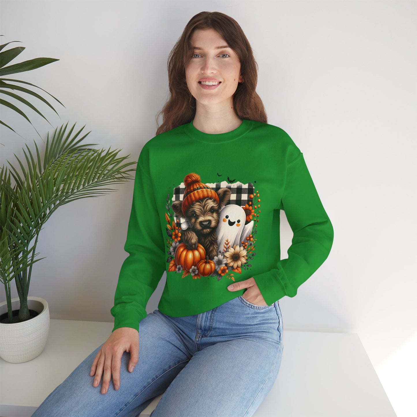 Cute Halloween Dog & Ghost Crewneck Sweatshirt