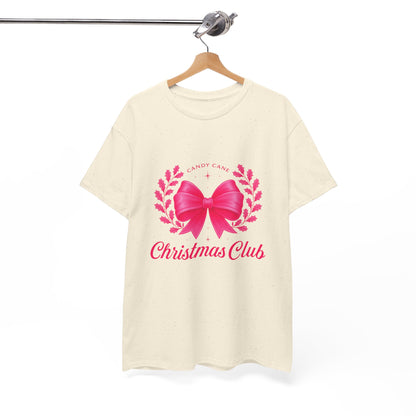 Christmas Tee with Pink Bow and Candy Cane Christmas Club Text