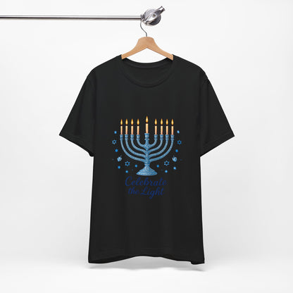Hanukkah Menorah Tee — "Celebrate the Light" Holiday T‑Shirt