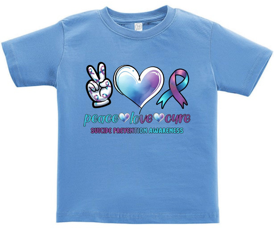 Peace Love Cure Suicide Awareness Kid T-Shirt