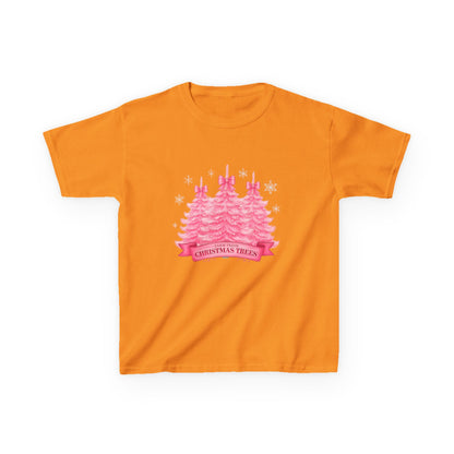 Pink Farm Fresh Christmas Tree Dino Tee - Kids Holiday Shirt
