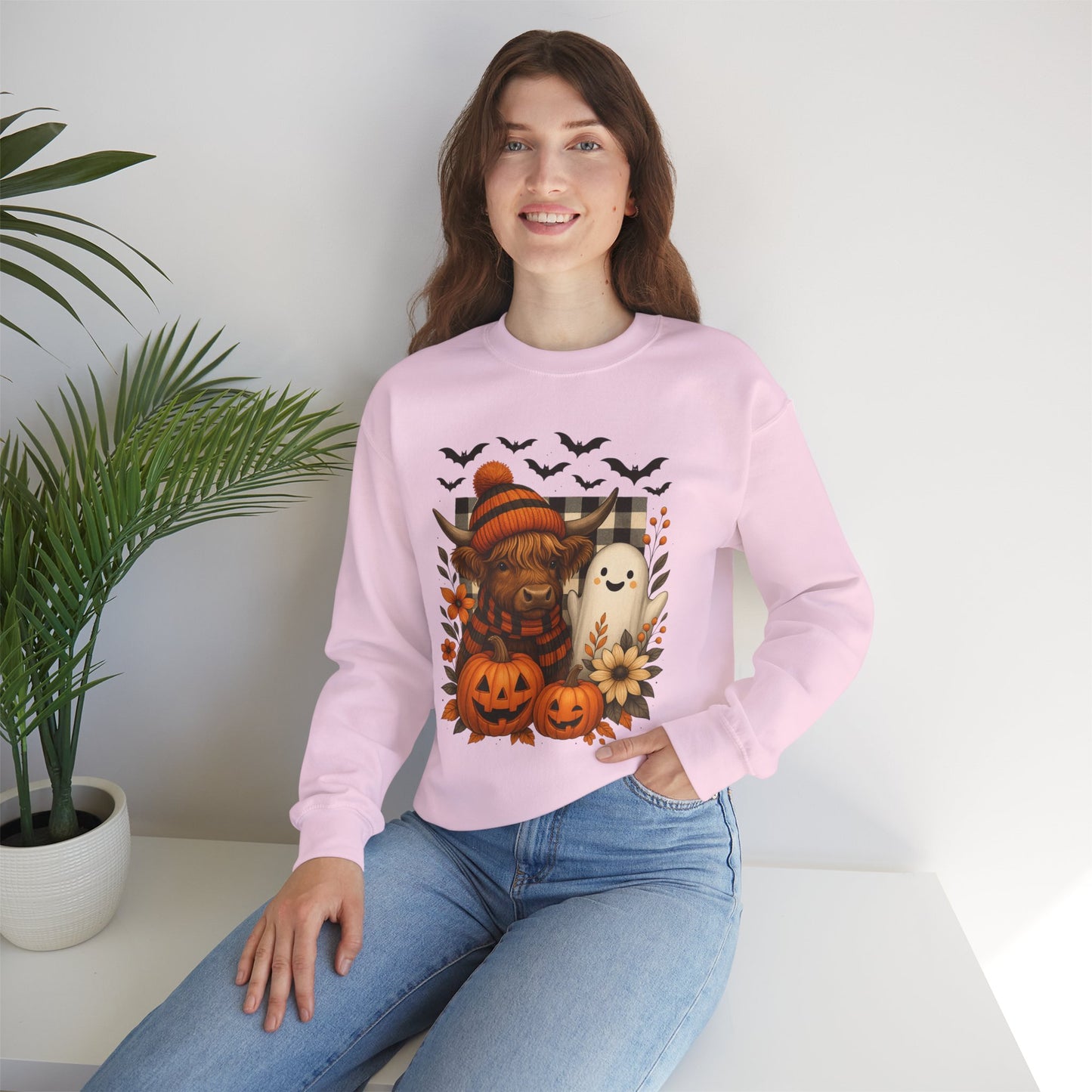 Happy Halloween Cow & Ghost Crewneck Sweatshirt