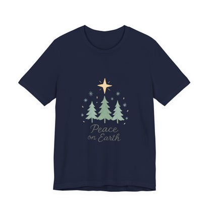 Peace on Earth Christmas Tee — Holiday Pine Tree Graphic Shirt