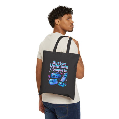 System Upgrade Complete Tote Bag — Retro Gaming Cotton Canvas Tote