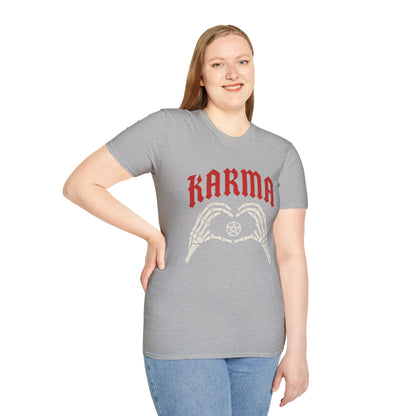 Karma Skeleton Hands T-Shirt, Unisex Softstyle Tee, Graphic Tee, Alternative Fashion, Halloween Gift, Casual Wear, Motivational Top