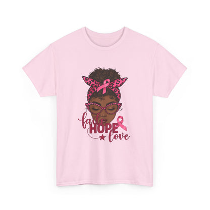 Hope Love Faith Black Woman Pink Ribbon Tee