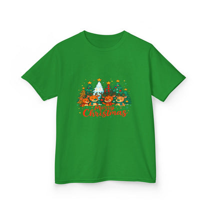 Merry Christmas Reindeer & Dino Trees Kids Tee