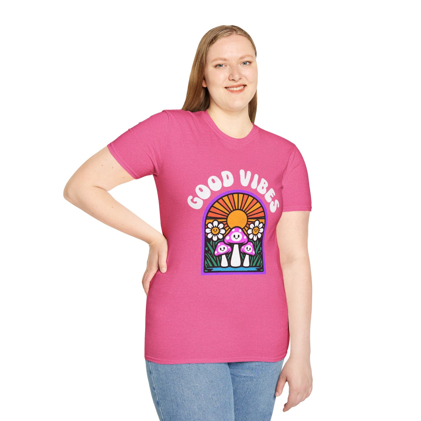 Good Vibes Unisex Softstyle T-Shirt, Fun Graphic Tee, Summer Vibe Shirt, Gift for Friends, Eco-Friendly Fashion
