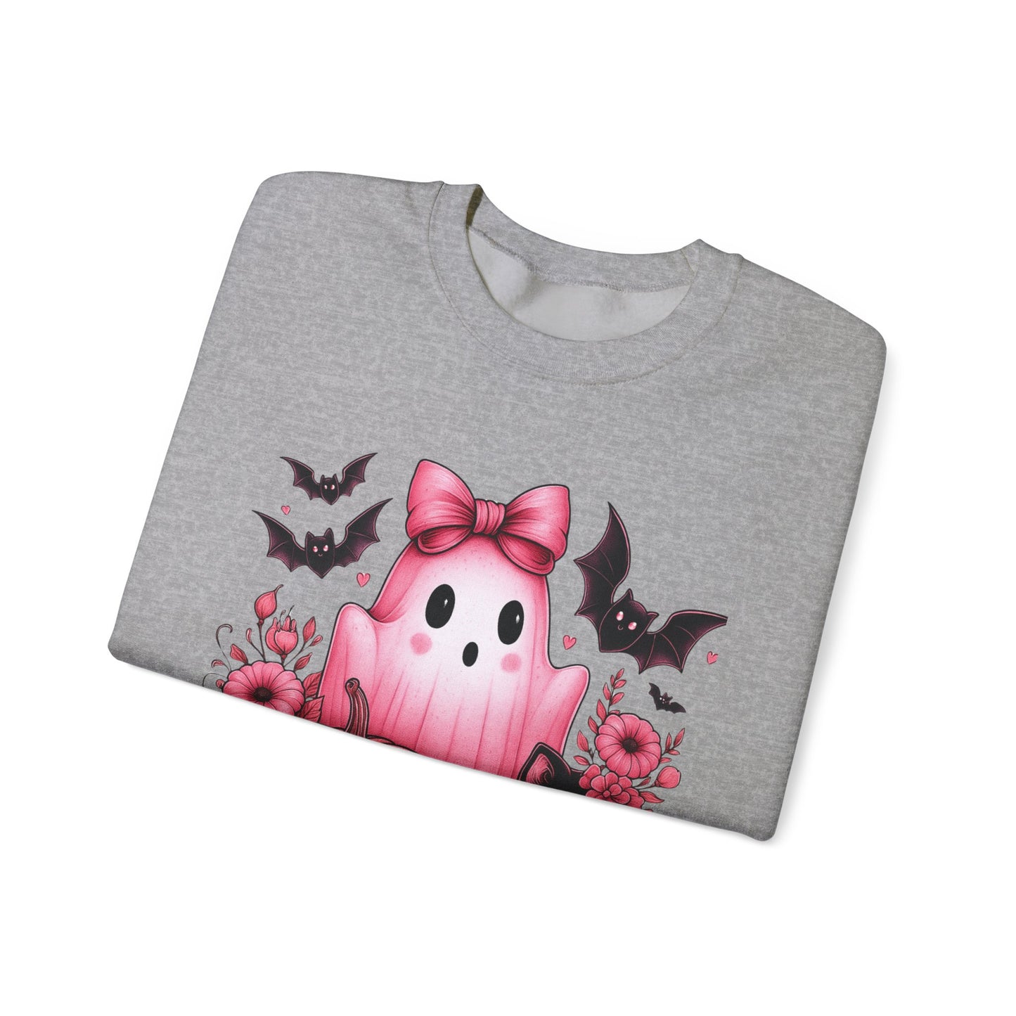 Pink Ghost & Pumpkin Halloween Crewneck Sweatshirt