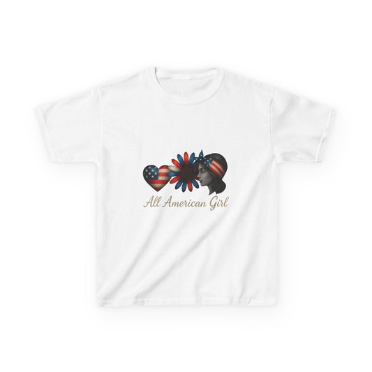 All American Girl Dinosaur Tee - Patriotic Kids Shirt