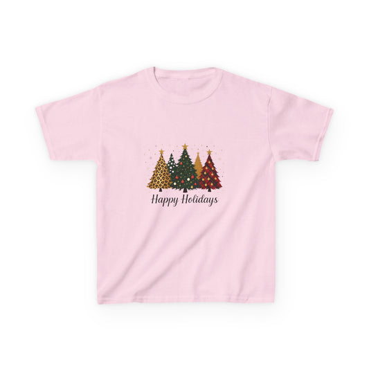 Happy Holidays Dino Tree Kids Tee - Festive Christmas Shirt