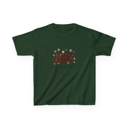 JOY Dinosaur Christmas Tee - Plaid Ornament Dino Shirt