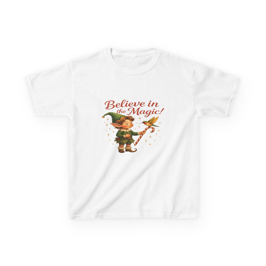 Believe in the Magic Elf & Dino Christmas Kids Tee