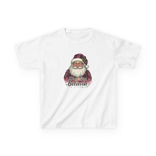 Plaid Santa 'Don't Stop Believin' Christmas Tee