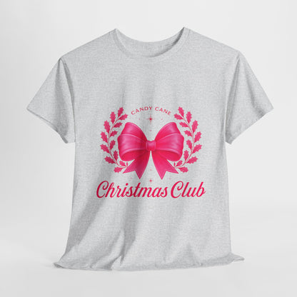 Christmas Tee with Pink Bow and Candy Cane Christmas Club Text