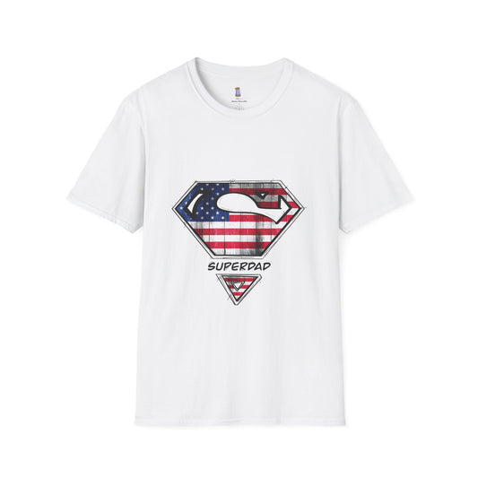 Superdad Patriotic T-Shirt | Unisex Softstyle Tee | Perfect for Father's Day, Dad's Birthday, Casual Wear, Superhero Theme