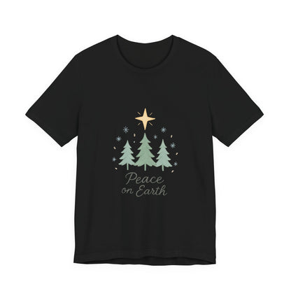 Peace on Earth Christmas Tee — Holiday Pine Tree Graphic Shirt