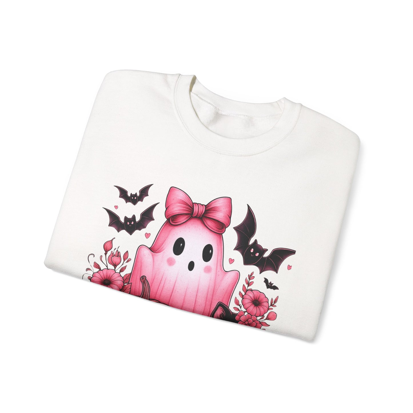 Pink Ghost & Pumpkin Halloween Crewneck Sweatshirt