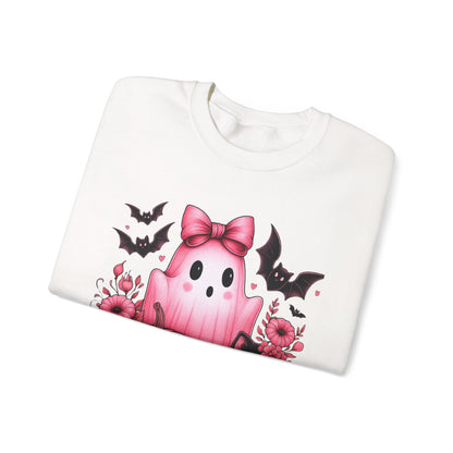 Pink Ghost & Pumpkin Halloween Crewneck Sweatshirt