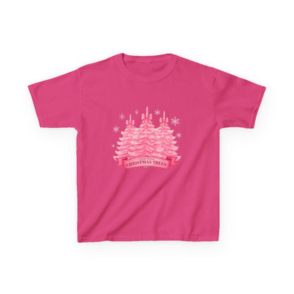 Pink Farm Fresh Christmas Tree Dino Tee - Kids Holiday Shirt