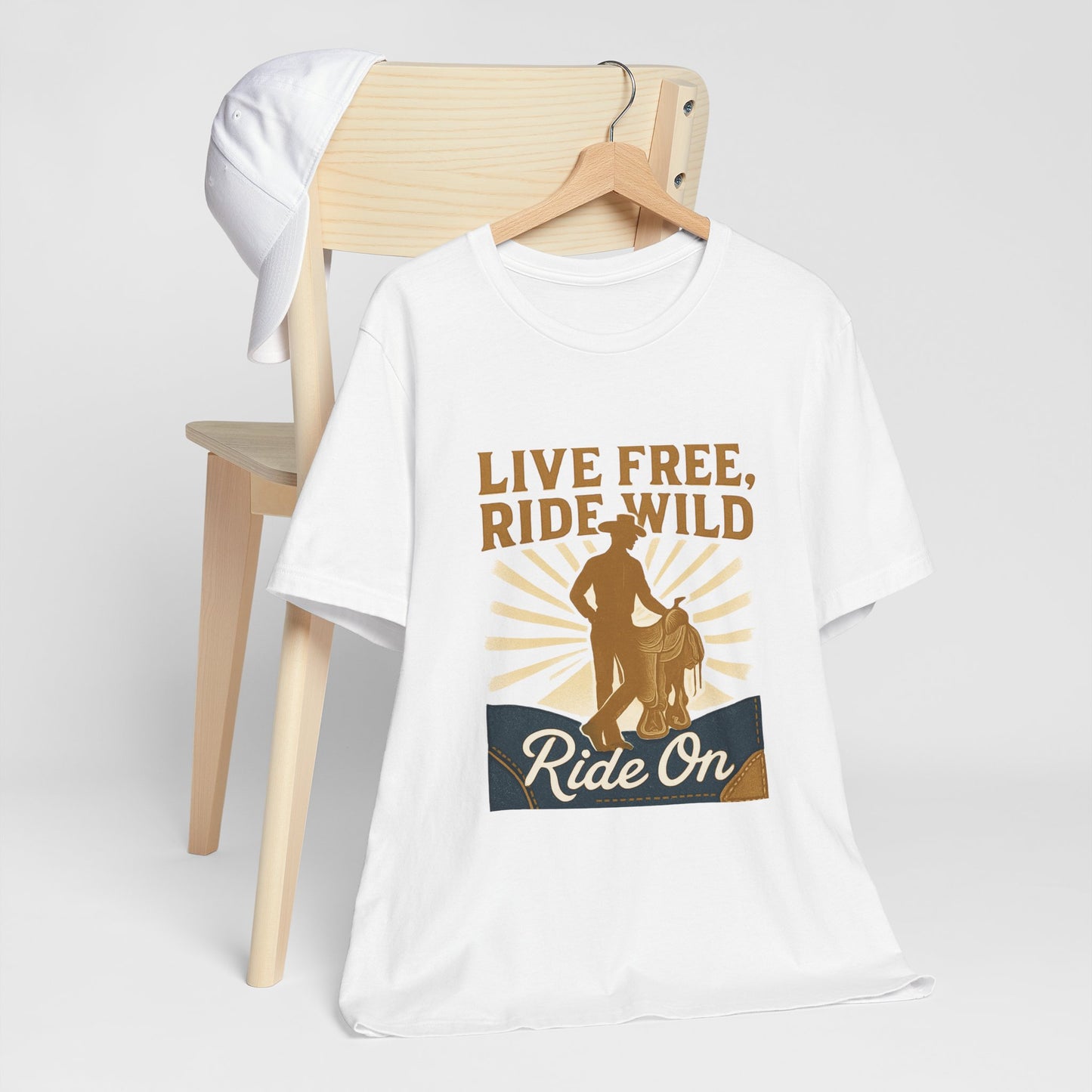 Live Free, Ride Wild Cowboy T‑Shirt — 'Ride On' Western Rodeo Graphic Tee