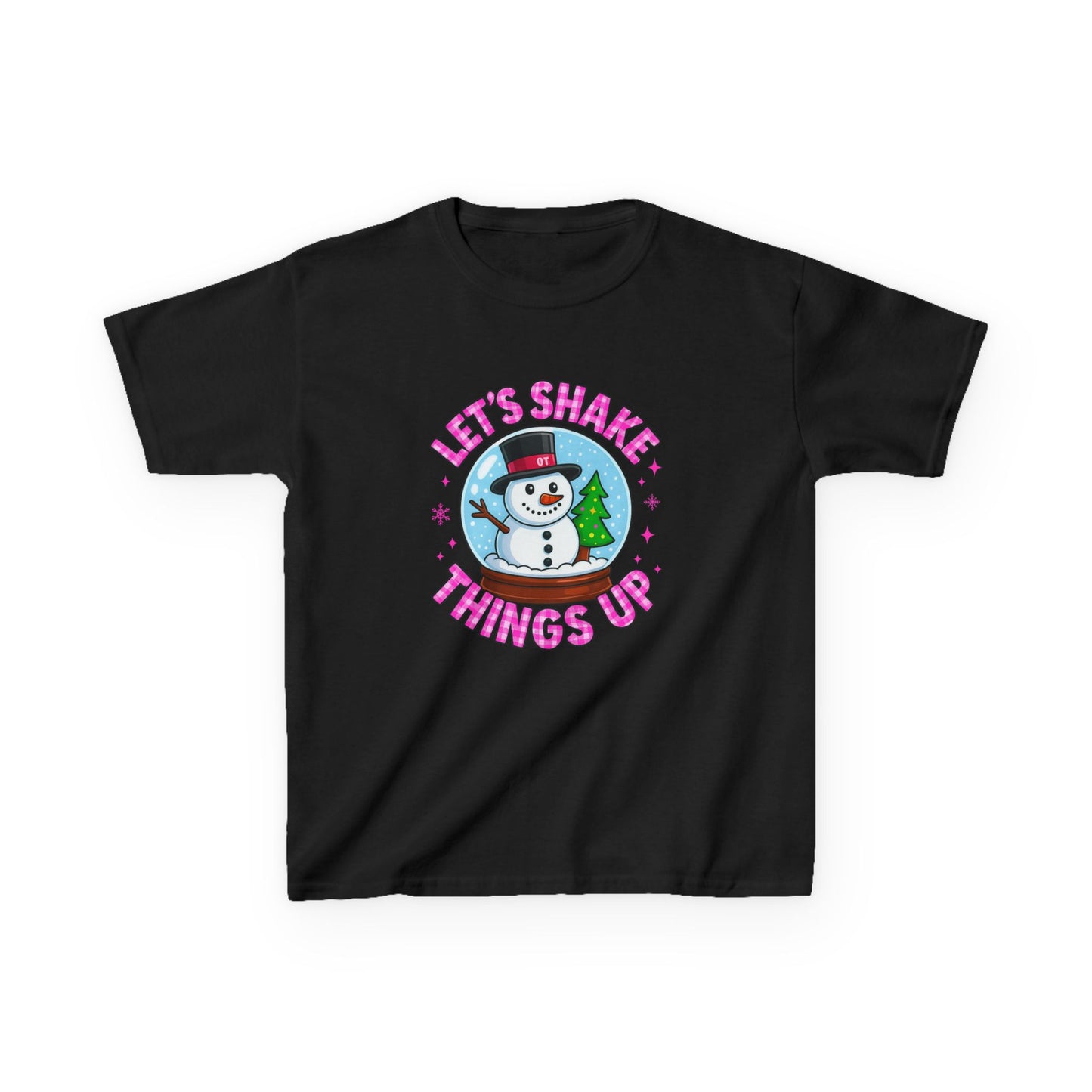 Shake Things Up! Snowman & Dino Christmas Kids Tee