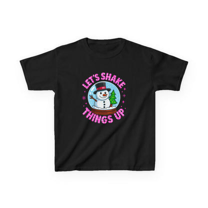 Shake Things Up! Snowman & Dino Christmas Kids Tee