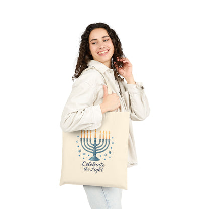 Hanukkah Menorah Tote Bag – "Celebrate the Light" Cotton Canvas Shopper