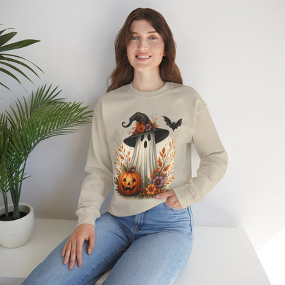 Halloween Ghost Crewneck Sweatshirt, Cozy Fall Apparel, Cute Ghost Design, Pumpkin Sweatshirt, Unisex Halloween Gift