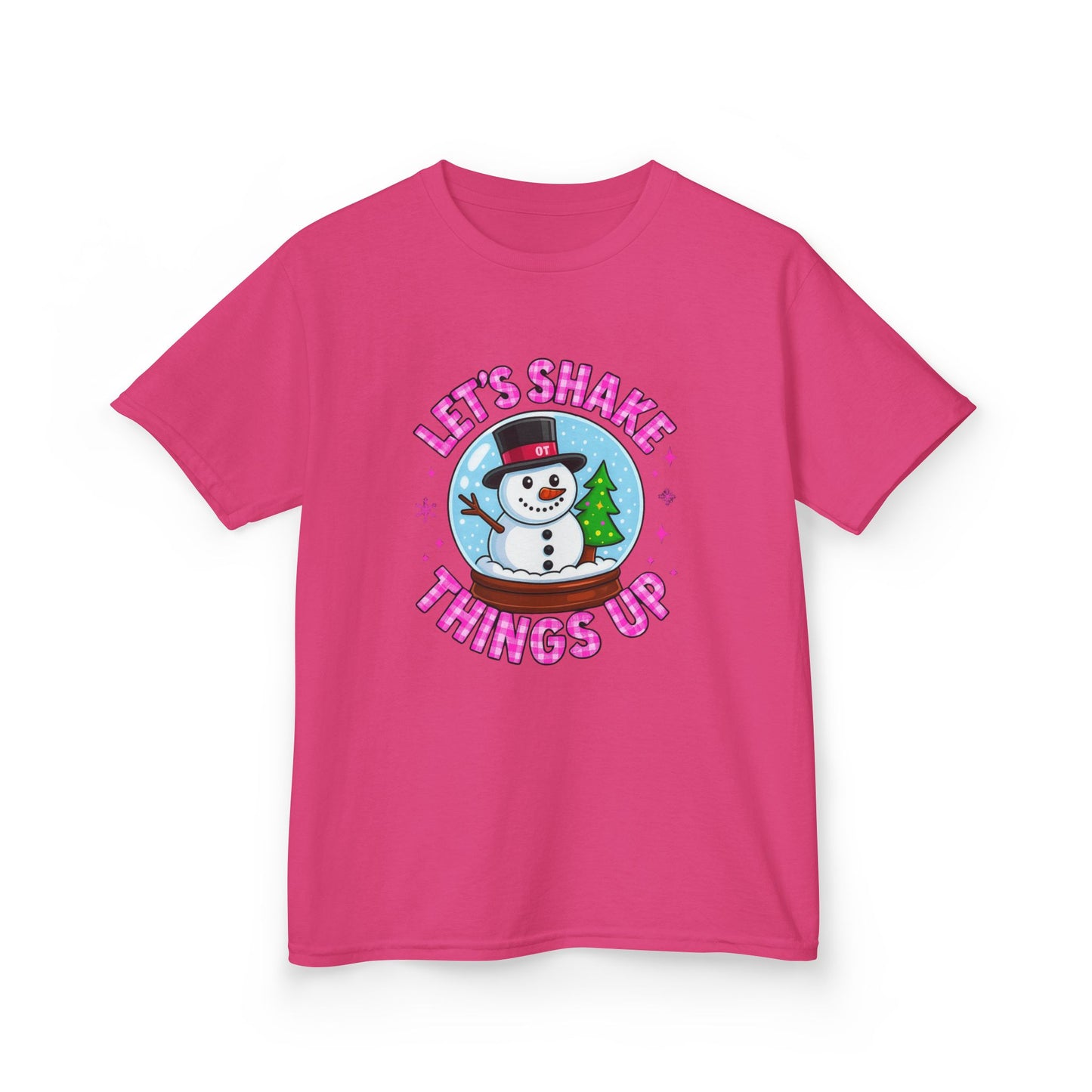 Shake Things Up! Snowman & Dino Christmas Kids Tee