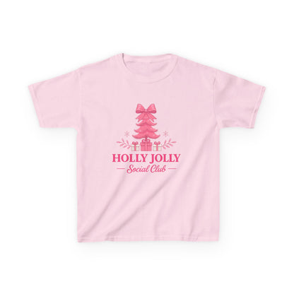 Holly Jolly Dino Christmas Tee - Pink Holiday Kids Shirt