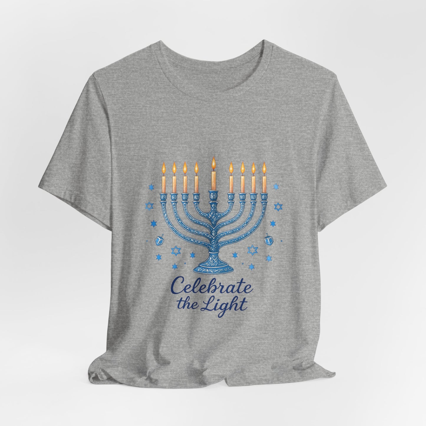 Hanukkah Menorah Tee — "Celebrate the Light" Holiday T‑Shirt
