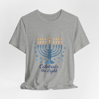 Hanukkah Menorah Tee — "Celebrate the Light" Holiday T‑Shirt