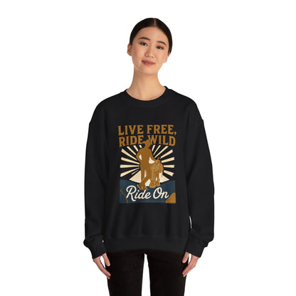 Ride On Sweatshirt — "Live Free, Ride Wild" Cowboy Western Crewneck