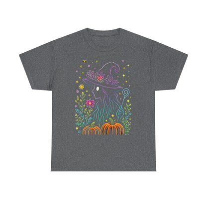 🌙 Whimsical Witch Cat Tee – Magical Halloween Pumpkin Shirt